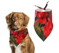 Bandana triangulaire pour chien motif géraniums rouges - Lavable - En polyester - Joli bandana pour animaux de compagnie - Pour chiens de taille moyenne et grande - Chiots et chats
