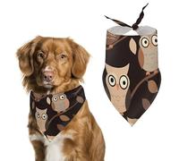 Bandana triangulaire pour chien motif hiboux marron - Lavable - En polyester - Pour chiens et chats de taille moyenne et grande