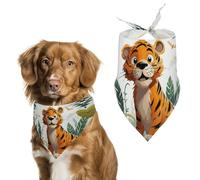 Bandana triangulaire pour chien motif tigre dessin animé lavable en polyester pour chiens et chats de taille moyenne et grande