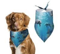 Bandanas d'anniversaire pour chien bleu océan poisson sous-marin lavable impression bavoir écharpe accessoires animal de compagnie triangle écharpe foulard pour chiens ou chats