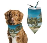 Bandanas d'anniversaire pour chien - Motif cocotiers tropicaux - Lavable - Accessoires pour animaux de compagnie - Écharpe triangulaire pour chiens ou chats