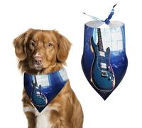 Bandanas d'anniversaire pour chien - Motif guitare bleue - Lavable - Accessoires triangulaires pour animaux de compagnie - Écharpe pour chiens ou chats