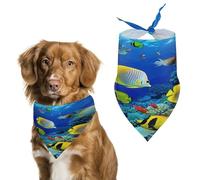 Bandanas d'anniversaire pour chien - Motif poissons de mer tropicaux - Lavable - Accessoires triangulaires pour animaux de compagnie - Écharpe pour chiens ou chats