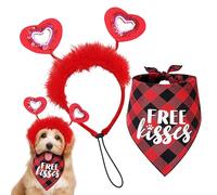 Bandanas de Saint-Valentin pour chien, tenue douce 2 pièces - Ensemble bandeau rouge pour chiens de petite, moyenne et grande race, vacances, animaux de compagnie, chiot, fête à la maison