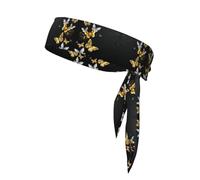 Bandanas de sport avec imprimé papillons blancs dorés et noirs - Bandanas athlétiques élégants et confortables pour la course à pied, le yoga, le cyclisme