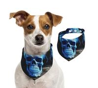 Bandanas d'été pour chiens avec impression 3D tête de mort bleue - Bandana lavable et réglable - Bavoirs triangulaires mignons pour chiens de taille moyenne et grande - Chiots et chats - Taille L