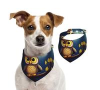 Bandanas d'été pour chiens - Bandana lavable et réglable pour chien - Motif hibou et lune jaune - Bavoirs mignons pour chiens de taille moyenne et grande - Chiots et chats - Taille L