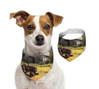 Bandanas d'été pour chiens, vieille grange en bois avec tracteur rouillé, bandanas lavables et réglables triangulaires pour chiens de taille moyenne et grande taille, chiots et chats, taille M