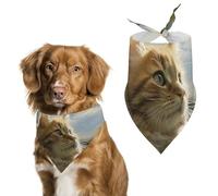 Bandanas pour chien avec chat assis dans un champ vert imprimé écharpe pour chien bavoirs lavables en polyester mouchoir écharpe triangle bandana pour chiens de petite, moyenne et grande taille