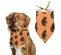 Bandanas pour chien avec fond orange avec tête de cheval imprimée - Bavoirs pour chien lavables en polyester - Bandana triangulaire pour chiens de petite, moyenne et grande taille
