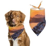 Bandanas pour chien avec île de la Grèce et coucher de soleil imprimé paysage pour chien bavoirs lavables en polyester mouchoir écharpe triangle bandana pour chiens de petite, moyenne et grande taille