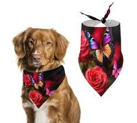 Bandanas pour chien avec imprimé papillon et rose - Bavoirs pour chien lavables en polyester - Bandana triangulaire pour chiens de petite, moyenne et grande taille