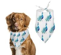Bandanas pour chien avec motif paon bleu dessin animé imprimé bavoirs pour chien en polyester lavable mouchoir écharpe triangle bandana pour chiens de petite, moyenne et grande taille