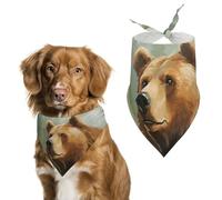 Bandanas pour chien avec ours marron eau et arbres imprimés - Bavoirs pour chien lavables en polyester - Bandana triangulaire pour chiens de petite, moyenne et grande taille