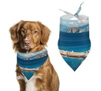 Bandanas pour chien avec vue sur la mer sur l'île grecque - Écharpe mignonne pour chiens et chats - Bavoirs triangulaires doux et respirants pour animaux de compagnie - Accessoire de mode pour chiots