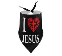 Bandanas pour Chien « J’Aime Jésus » Religieux avec Croix, Bavoir à col en V, écharpe Triangulaire Ajustable, Accessoires pour Chiots et Chats de Petite, Moyenne et Grande Taille
