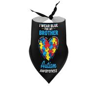 Bandanas pour Chien « Je Porte du Bleu » Mon frère Sensibilisation à l'Autisme Cœur Bavoir col en V pour Chiot et Chat