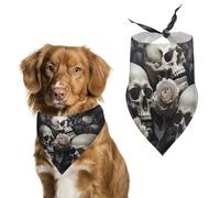 Bandanas pour chien motif fleurs et tête de mort noir et blanc pour nourrir et toiletter, bavoirs triangulaires lavables pour animaux domestiques pour chats et chiens