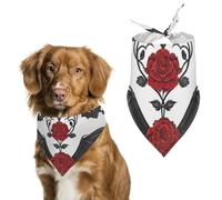 Bandanas pour Chien Motif Gothique Chauves-Souris Et Roses Rouges Echarpe pour Chien Bavoir Kerchief pour Animaux De Compagnie Large: 70 * 30 CM