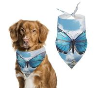 Bandanas pour chien motif papillon bleu et nuages - En coton doux - Lavable au quotidien - Durable - Triangle réversible - Convient pour les chiens et chats de petite, moyenne et grande taille