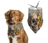 Bandanas pour chien motif tête de mort antique et fleurs pour le toilettage - Bavoirs triangulaires lavables pour chats et chiens