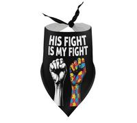 Bandanas pour Chiens « Son Combat est Mon Combat » Sensibilisation à l'Autisme Poing Bavoir à col en V pour Chiots et Chats