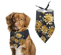 Bandanas triangulaires lavables avec fleurs dorées sur fond noir pour chiens et chats