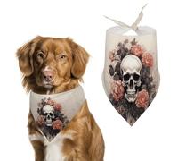 Bandanas triangulaires pour chien motif tête de mort et fleurs de printemps - Écharpe douce et réglable - Tissu lavable et durable pour animaux de compagnie, chiot, chat, grand chien