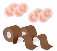 Bande Adhesive Poitrine Push Up, Soutien Gorge Adhesif Push Up Invisible, Scotch Poitrine Femme, Cache Tetons Femme Réutilisable Silicone, Body Tape Tastine Remonte Sein Boob Tape (brun, 3.8cm)