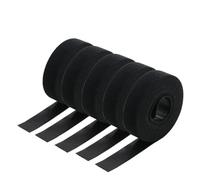 Bande auto-adhésive de 5 m/rouleau for attaches câble réutilisables, système fixation auto-agrippant, largeur 10 à 25 mm, monter soi-même pour Tissu(Black,15mm)