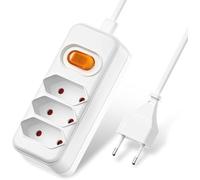 Bande d'alimentation 3 Voies avec Interrupteur, Prise à Trou Plat avec câble 3 M, Bande de Prise 1 à 3 Euro, commutable Individuellement, pour la Maison et Le Bureau, 625 W, 250 V/2,5 A, Blanc