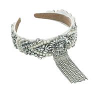 Bande de cheveux, accessoires de cheveux Accessoires for cheveux avec pompons de qualité supérieure, style palais, frange avec perles, bandeau for femmes et filles(White)