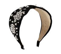 Bande de cheveux, accessoires de cheveux Bandeau en tissu noué avec perles, rétro, large côté, accessoires for cheveux, bandeau de cour en perles et strass for femmes et filles(Cherry Blossom)