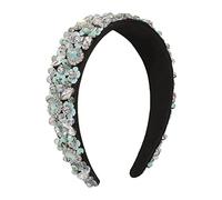 Bande de cheveux, accessoires de cheveux Cerceau de cheveux brillant en strass, accessoires for cheveux, plat à la mode, perles de fleurs à large bord, bandeau for cheveux(Green)