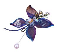Bande de cheveux de mariée en strass, fleur et papillon, fait à la main, accessoires de coiffure élégants en rotin for mariages et Occasions spéciales(Brooch)