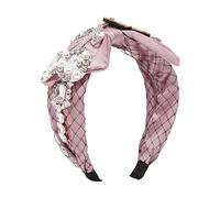 Bande de cheveux, mode féminine Bande de cheveux en tissu avec nœud, cerceau de cheveux en perles et diamants, accessoires for femmes et filles(Cherry Blossom)