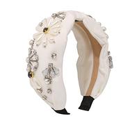 Bande de cheveux, mode féminine Bandeau de tempérament en Satin de perles, rétro, Imitation diamant, accessoires for cheveux, large bandeau noué sur le côté (blanc)(White)