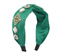 Bande de cheveux, mode féminine Bandeau en tissu noué avec perles, couleur unie, carré, strass, tempérament en Satin, large, accessoires for cheveux(Rose Red)