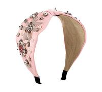 Bande de cheveux, mode féminine Bandeau en tissu noué avec perles, rétro, large côté, accessoires for cheveux, bandeau de cour en perles et strass for femmes et filles(Apricot)