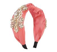 Bande de cheveux, mode féminine Bandeau for cheveux en tissu géométrique, perles et strass, large côté noué, cerceau for cheveux, personnalité, luxe, accessoires for cheveux lourds(Gray)