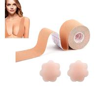 Bande de corps de vêtements pour les gros seins A-G Cup, 7M Extra-Long Roll Booby Tape avec 2pcs Couvertures de mamelon réutilisables