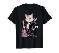 Bande de guitare élégante pour garçons et filles Motif chat Rock and Roll T-Shirt