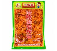 Bande de moutarde marinée piquante, tubercule de moutarde croustillant mariné, pickles asiatiques prêts à servir pour riz nouilles congee, sachet de 208g