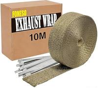 Bande de protection thermique pour pot d'échappement, bande d'échappement en Foneso de 10 m, bande de protection contre la chaleur dorée avec 10 serre-câbles en acier inoxydable, pour collecteur