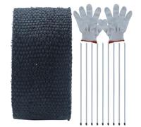 Bande de protection thermique pour pot d'échappement de moto - 5 m - Avec 10 serre-câbles en acier inoxydable et 1 paire de gants - Pour conduites de gaz, tuyaux d'échappement, chauffe-eau (noir)