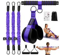 Bande de résistance à pédale améliorée avec poignées, 3 Niveaux résistance réglables 20-90 lbs (9-41 kg) pour Abdos, Bras, Jambes Femme Homme, Fitness Maison Pilates avec Guide et Sac - Violet
