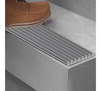 Bande de transition antidérapante pour bordure d'escalier, 0,9 à 1,5 m de long, en aluminium, convient pour une utilisation en intérieur et en extérieur, pour vinyle/carrelage/bois/marbre (gris, L 1 m