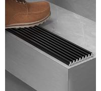 Bande de transition antidérapante pour bordure d'escalier en aluminium de 0,9 à 1,5 m de long, adaptée pour une utilisation en intérieur et en extérieur, pour vinyle, carrelage, bois, marbre (noir, L