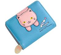 Bande Dessinée de Chat Fille Porte-Monnaie Sac, Cuir Mignon Chat Porte-Carte, Mini Chat Portefeuille Mignon, Portefeuille en Cuir PU pour Femmes Mignon, MatiÈRe Cuir, avec Fermeture ÉClair (BLUE)