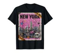Bande dessinée de Graffiti rétro Vintage New York Skyline Punk Grunge T-Shirt
